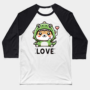 Cuddly Dino-Cat Love Baseball T-Shirt